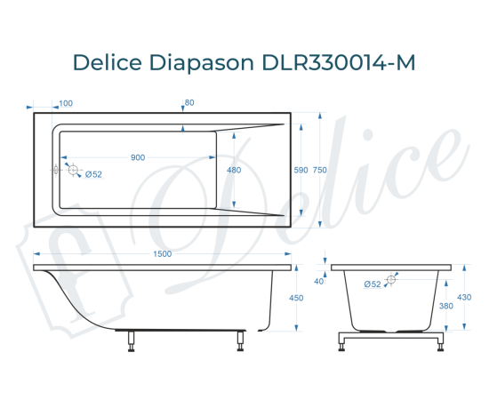 Ванна из литьевого мрамора Delice Diapason 150х75 матовая DLR330014-M_, изображение 2