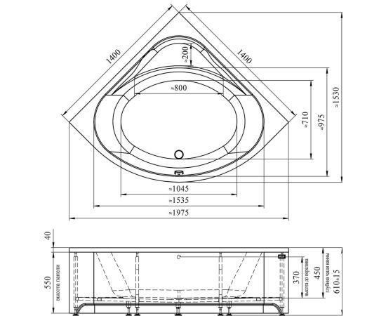 Ванна TIMO DORA140-SET 1400х1400х610 в сборе на раме с экраном_, изображение 8