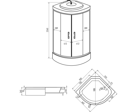 Душевая кабина ERLIT ER350926-C2-RUS_GRAY 900х900х2260_, изображение 3