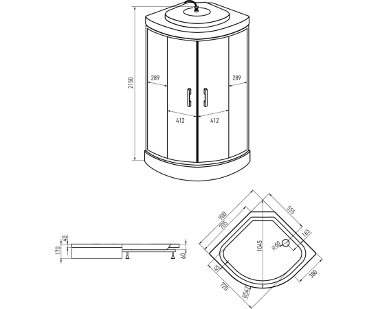 Душевая кабина ERLIT ER3509P-C2-RUS_GRAY 900х900х2150_, изображение 3