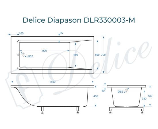 Ванна из литьевого мрамора Delice Diapason 150х70 матовая DLR330003-M_, изображение 3