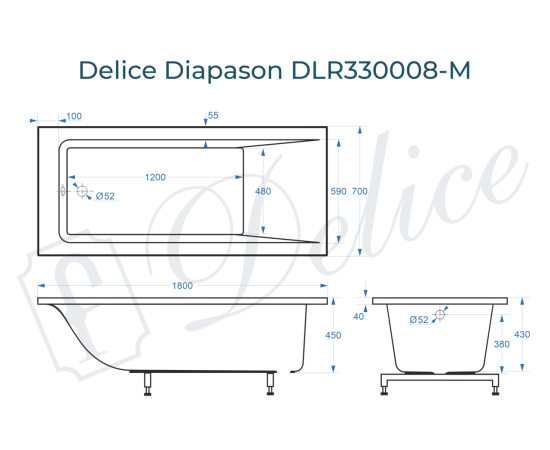 Ванна из литьевого мрамора Delice Diapason 180х70 матовая DLR330008-M_, изображение 3