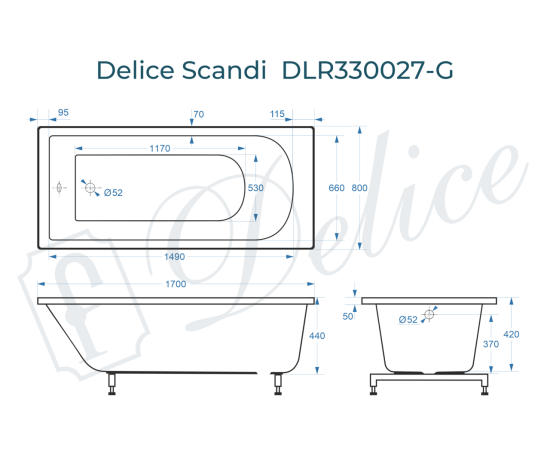 Ванна из литьевого мрамора Delice Scandi 175х70 глянцевая DLR330028-G_, изображение 4