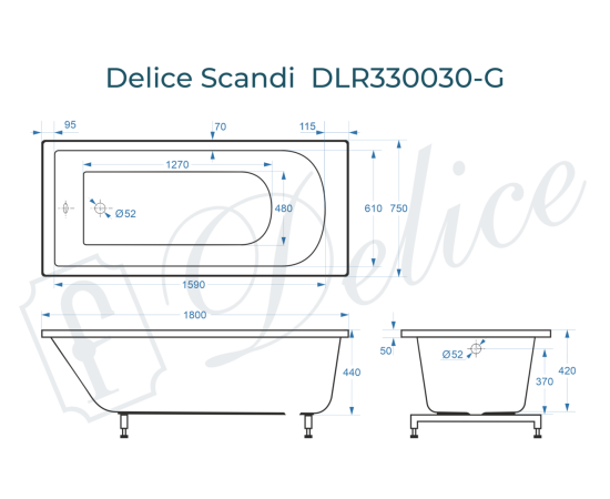Ванна из литьевого мрамора Delice Scandi 180х75 глянцевая DLR330030-G_, изображение 4