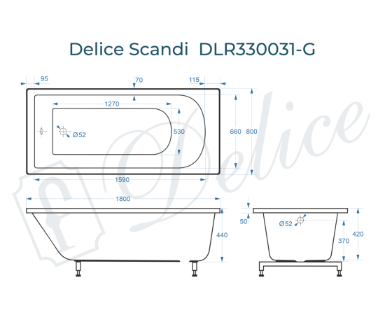 Ванна из литьевого мрамора Delice Scandi 180х80 глянцевая DLR330031-G_, изображение 4