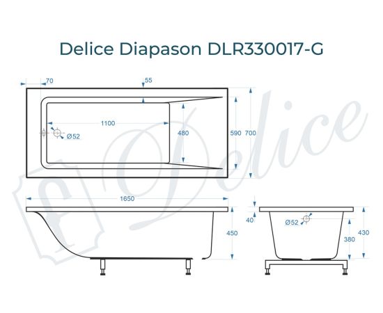 Ванна из литьевого мрамора Delice Diapason 165х70 глянцевая DLR330017-G_, изображение 2