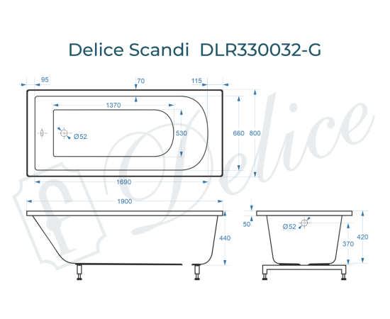 Ванна из литьевого мрамора Delice Scandi 190х80 глянцевая DLR330032-G_, изображение 5
