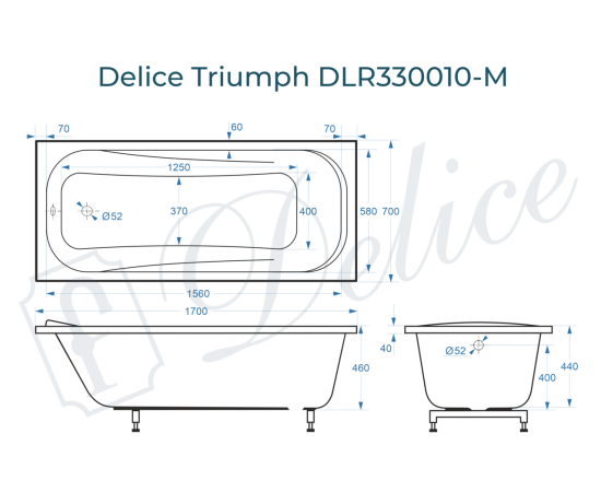 Ванна из литьевого мрамора Delice Triumph 170х70 матовая DLR330010-M_, изображение 3