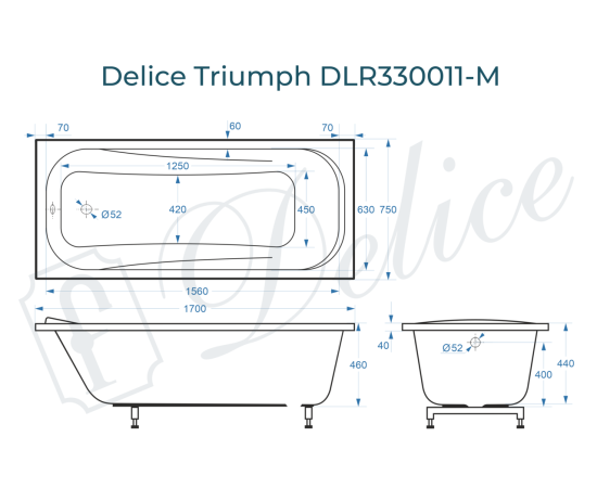 Ванна из литьевого мрамора Delice Triumph 170х75 матовая DLR330011-M_, изображение 3
