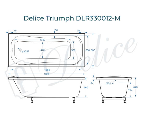 Ванна из литьевого мрамора Delice Triumph 180х80 матовая DLR330012-M_, изображение 3
