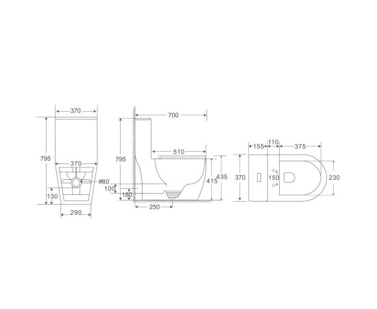 Унитаз ABBER Bequem AC1137T моноблок белый безободковый смыв торнадо_, изображение 10