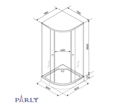 Душевой уголок с поддоном PARLY ZF81 80х80х195_, изображение 5