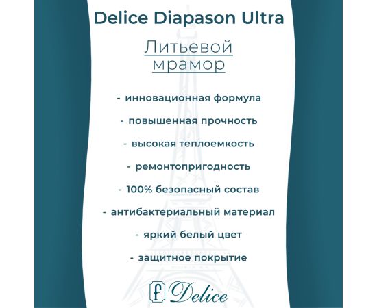 Ванна из литьевого мрамора Delice Diapason Ultra с узким бортом 180х80 глянцевая с черными ручками DLR330052RB-G_, изображение 5