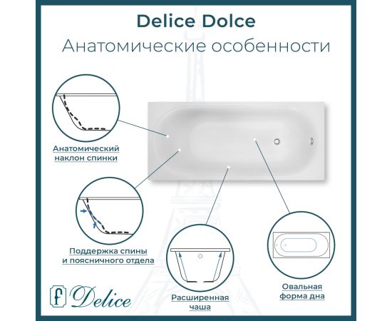 Ванна из литьевого мрамора Delice Dolce 170х70 глянцевая с ручками Хром DLR330058R-G_, изображение 3