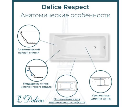 Ванна из литьевого мрамора Delice Respect 170х80 глянцевая DLR330046-G_, изображение 2