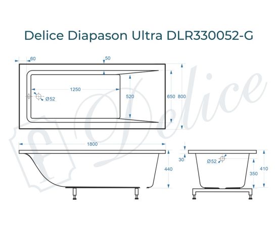 Ванна из литьевого мрамора Delice Diapason Ultra с узким бортом 180х80 глянцевая DLR330052-G_, изображение 2