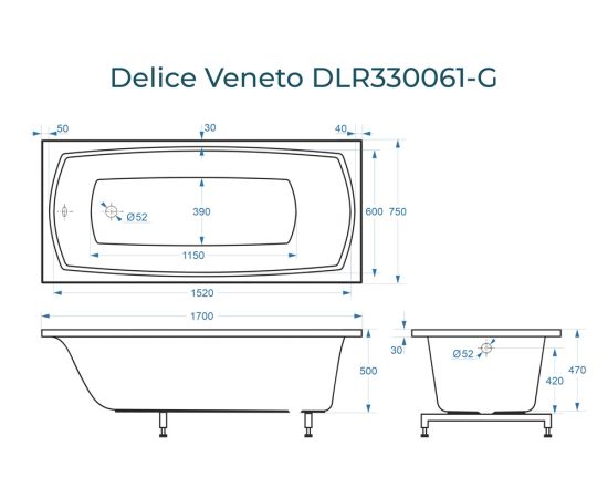 Ванна из литьевого мрамора Delice Veneto 170х75 глянцевая DLR330061-G_, изображение 3