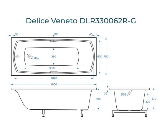 Ванна из литьевого мрамора Delice Veneto 180х75 глянцевая с ручками Хром DLR330062R-G_, изображение 2