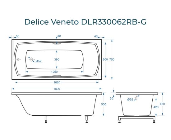 Ванна из литьевого мрамора Delice Veneto 180х75 глянцевая с черными ручками DLR330062RB-G_, изображение 2