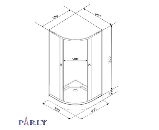 Душевой уголок с поддоном PARLY Z9111 90х90х193_, изображение 4