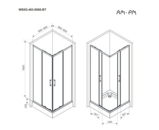 Душевое ограждение AM.PM Above W9XG-403-9090-BT 90х90 см без поддона_, изображение 18