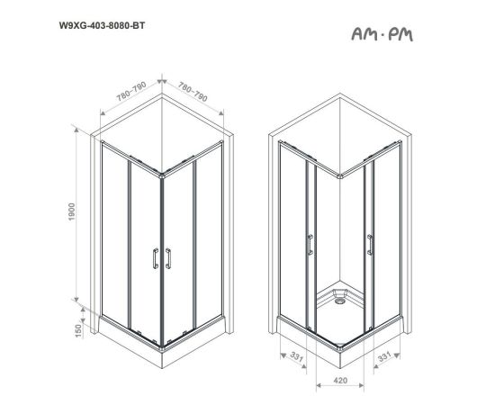 Душевое ограждение AM.PM Above W9XG-403-8080-BT 80х80 см без поддона_, изображение 18