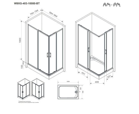 Душевое ограждение AM.PM Above W9XG-403-10080-BT 100х80 см без поддона_, изображение 18