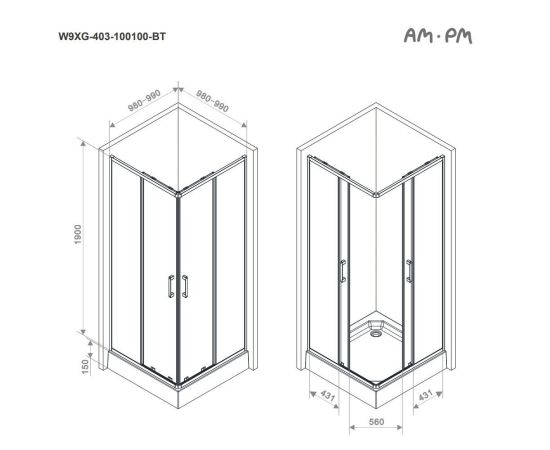 Душевое ограждение AM.PM Above W9XG-403-100100-BT 100х100 см без поддона_, изображение 18