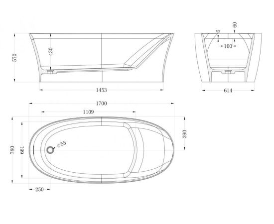 Ванна из искусственного камня ABBER Stein AS9683MC бетон матовая_, изображение 10