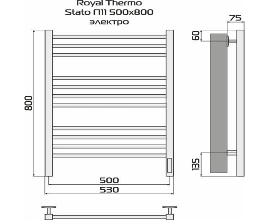Полотенцесушитель Royal Thermo Stato П11 500х800 электро (встроенный диммер) стальной_, изображение 4