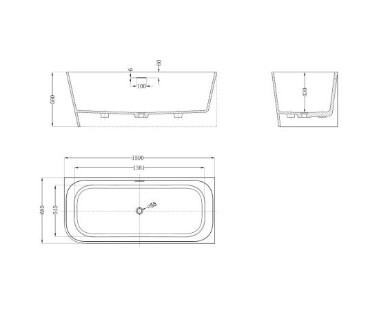 Ванна из искусственного камня ABBER Stein AS9680 R белая матовая_, изображение 8